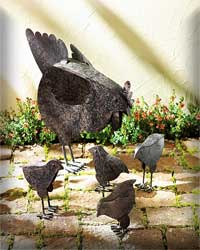 RUSTED METAL HEN FAMILY