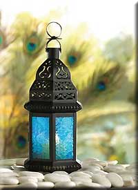 BLUE GLASS MOROCCAN STYLE LANTERN